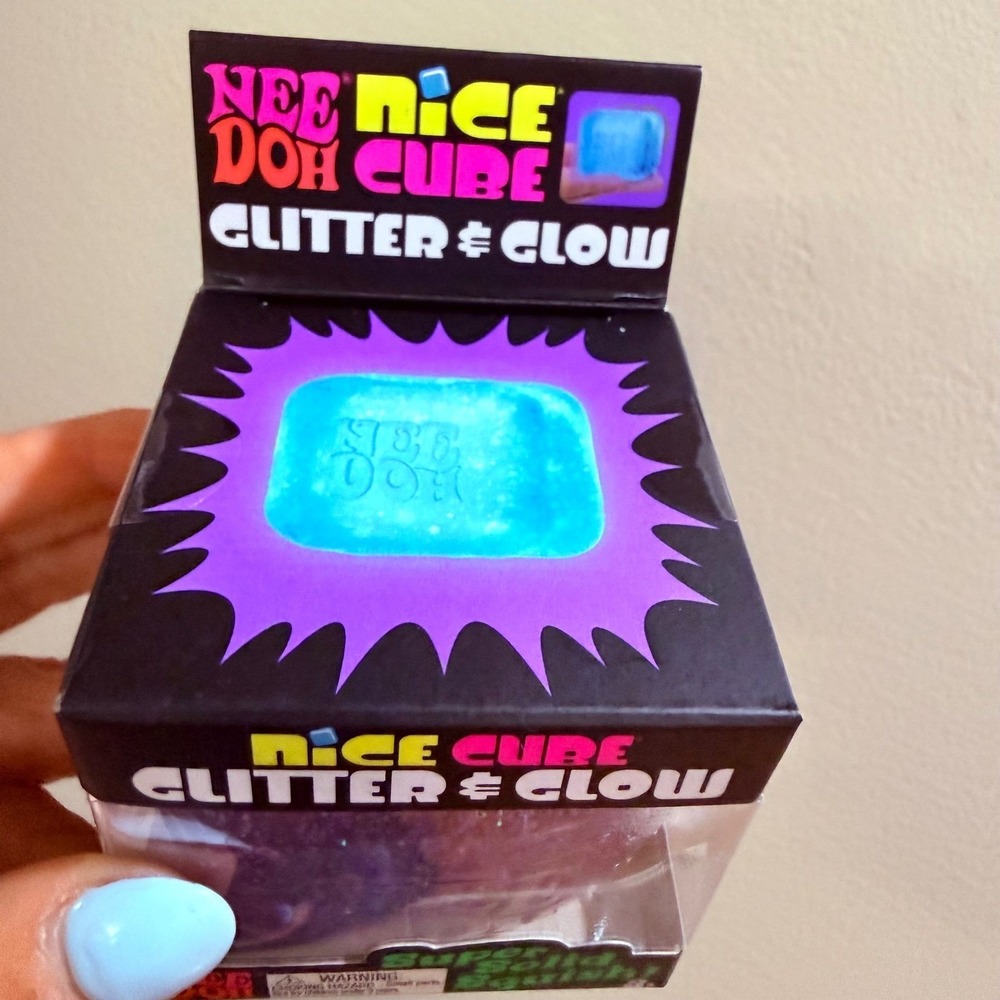 NeeDoh Nice Cube Glitter Glow Squishy Toy‎ Purple Nee Doh Fidget Schylling NEW - Picture 2 of 6